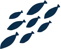 Silhouettes de banc de poissons en bleu marine, concept artistique pour la vie océanique et la conservation marine