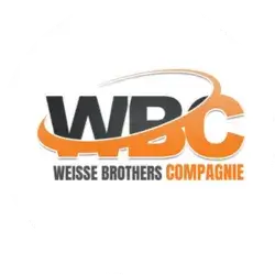 Logo WBC : acronyme orange et gris pour "Weisse Brothers Compagnie", société de pellets, sur fond blanc.